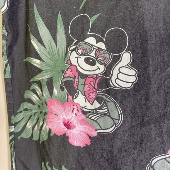 NEFF DISNEY Shirt  Mens Large Mickey Mouse Blue Floral Hawaiian Button Up Cotton - Picture 4 of 14